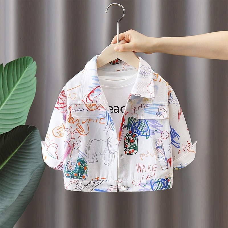 Ddmyshoesvip Boys Coat New Style Boys Graffiti Printed Jacket Baby Spring And Autumn Internet Famous Fashionable Top