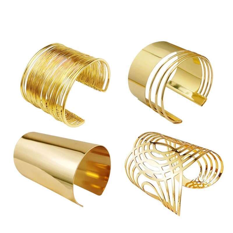 Bangle for Women Open Wide Wire Bracelets Gold Color Wrist Cuff Wrap Bracelet