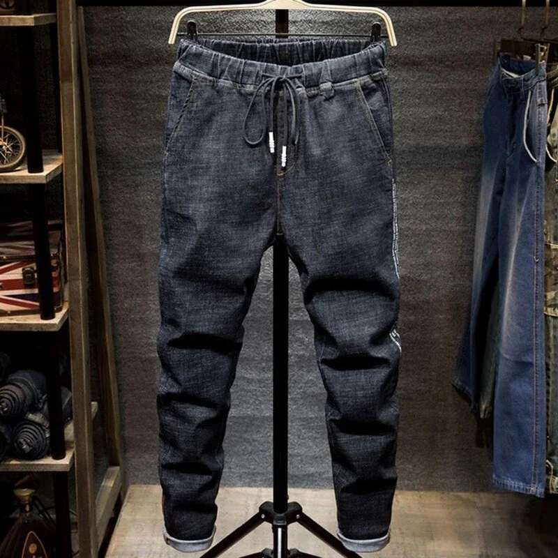 Plus Size S-7Xl Men Jogger Jeans Casual Fashion Stretch Elastic Loose Slim Denim Pants Streetwear Hip Hop Drawstring