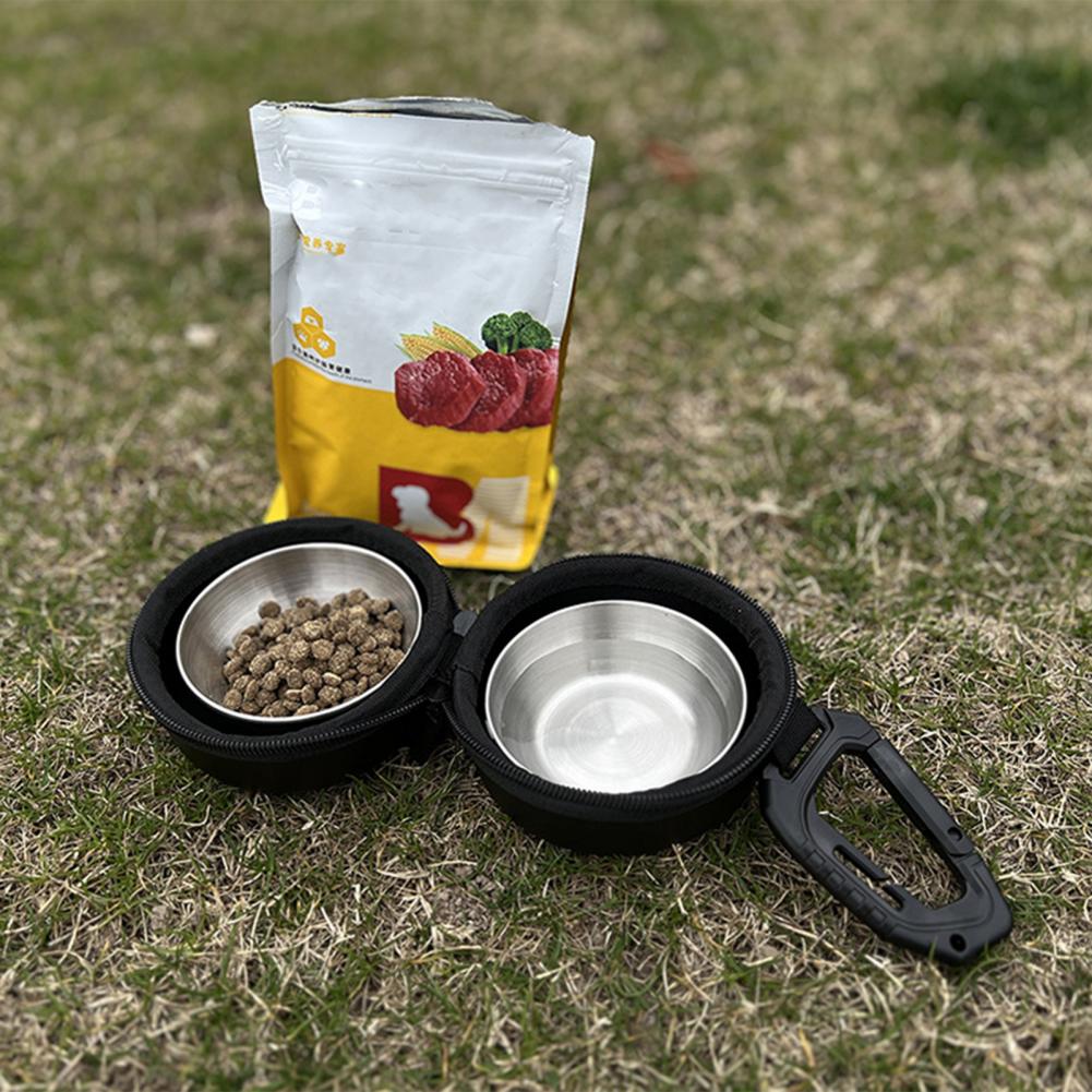 Dog Bowl with Double Bowl Design Stainless Steel Double Dog Bowls with Hanging Storage Bag for Camping Travel 2 1 for Outdoors