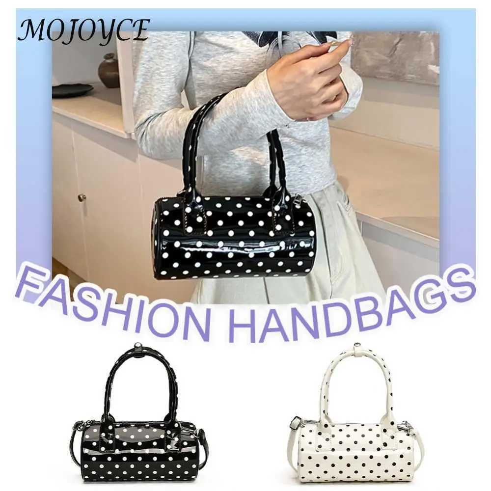 Shoulder Bag for Women Polka Dot Mini Top Handle Purse PU Leather Barrel Shape Cute Handbag Adjustable Strap Clutch Purse Y250303