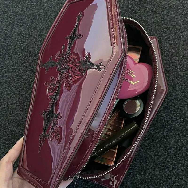 Womens punk designer luxury coffin bag handbag womens evening party handbag Y2k shoulder bag red Z250303