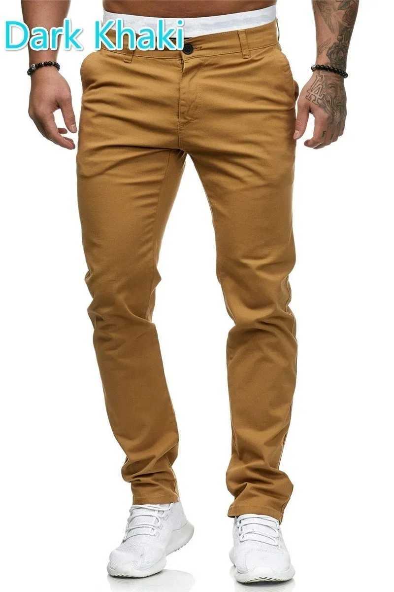 2024 Mens skinny casual Pants Button Zipper Pocket Solid Color Straight Pencil Suit Pants Slim Fit Mens TrouserXJ250303
