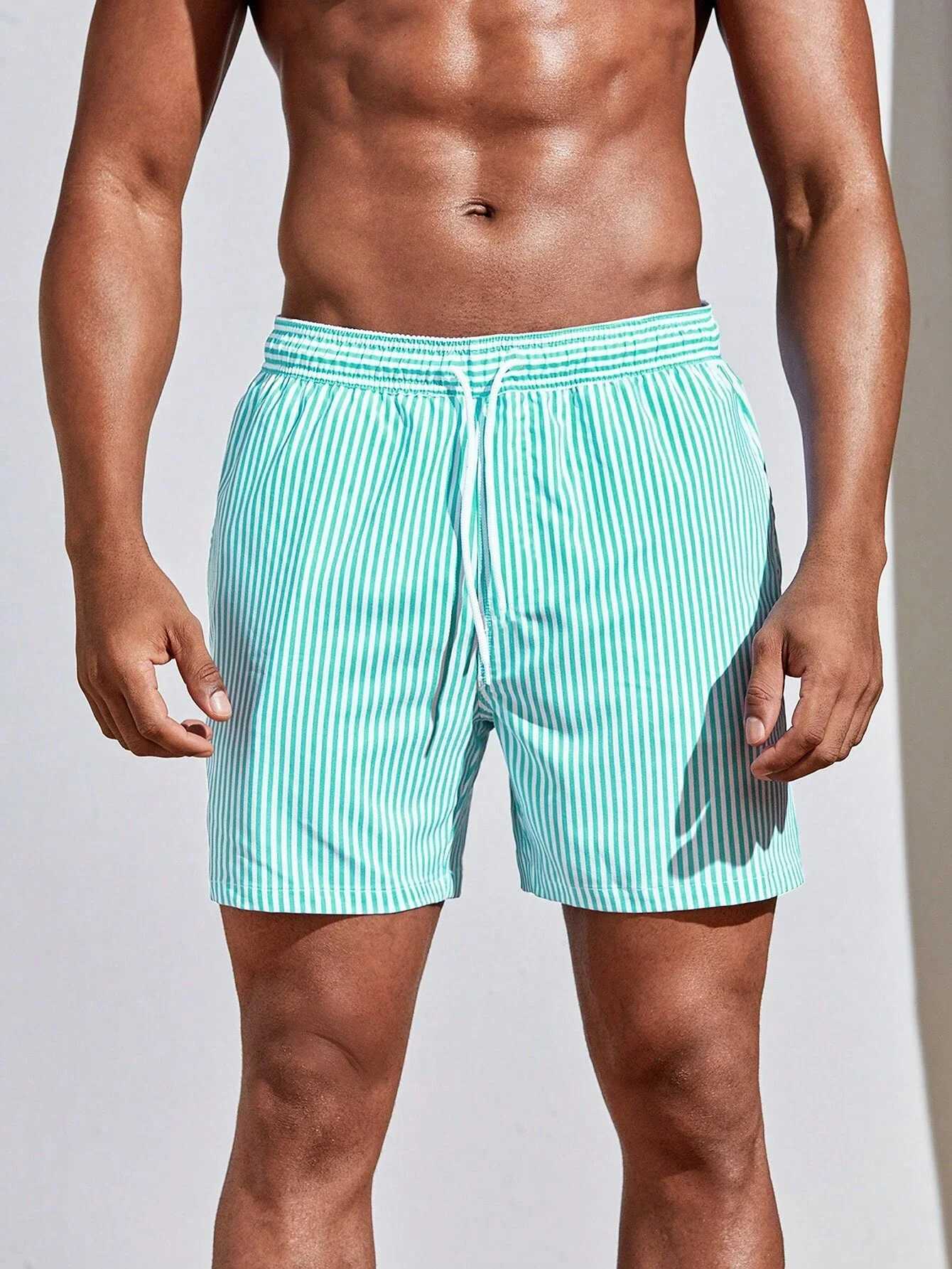 New 3d Line Splicing Mens Sports Shorts For Summer Casual Soft Personalized Breathable Holiday Polyester Beach Surfing ShortsT250304
