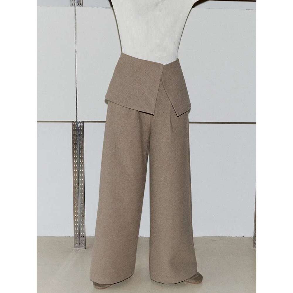 Fashion Women's Fake 2 Pcs Pants Loose Straight High Waist Solid Color Hanging Tion Trousers Autumn 2025 New