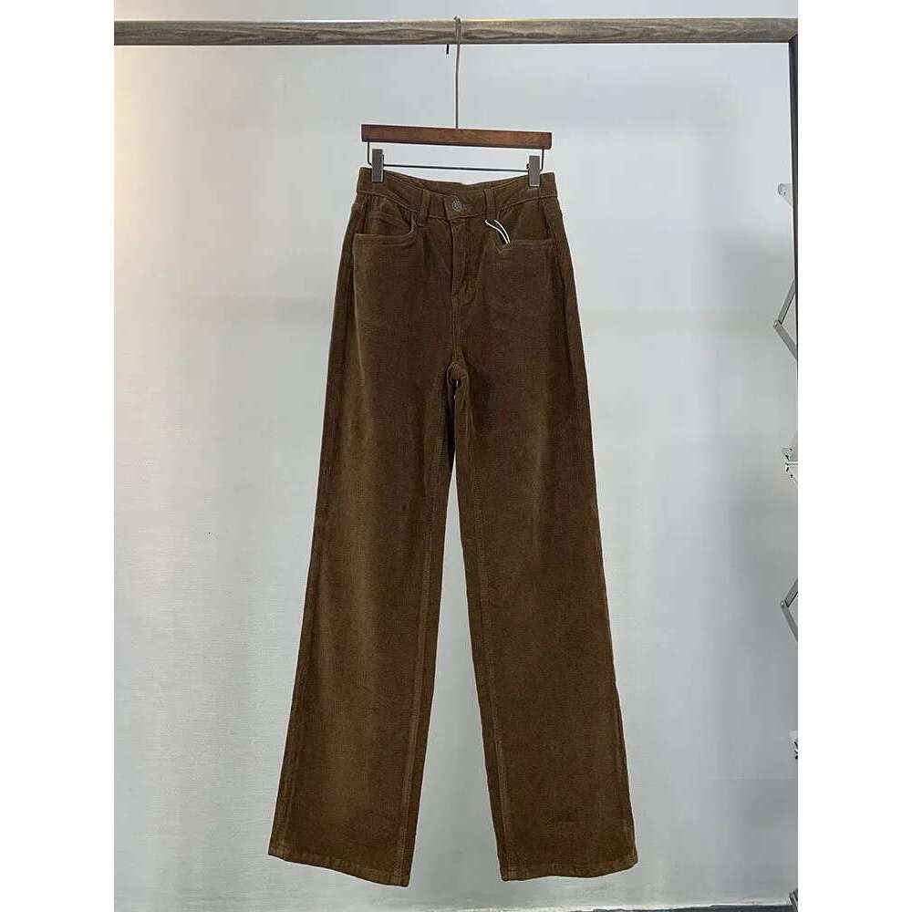 Women Fashion Zipper Fly Corduroy Jeans Retro Loose High Waist Solid Color Straight Leg Pants For Ladies