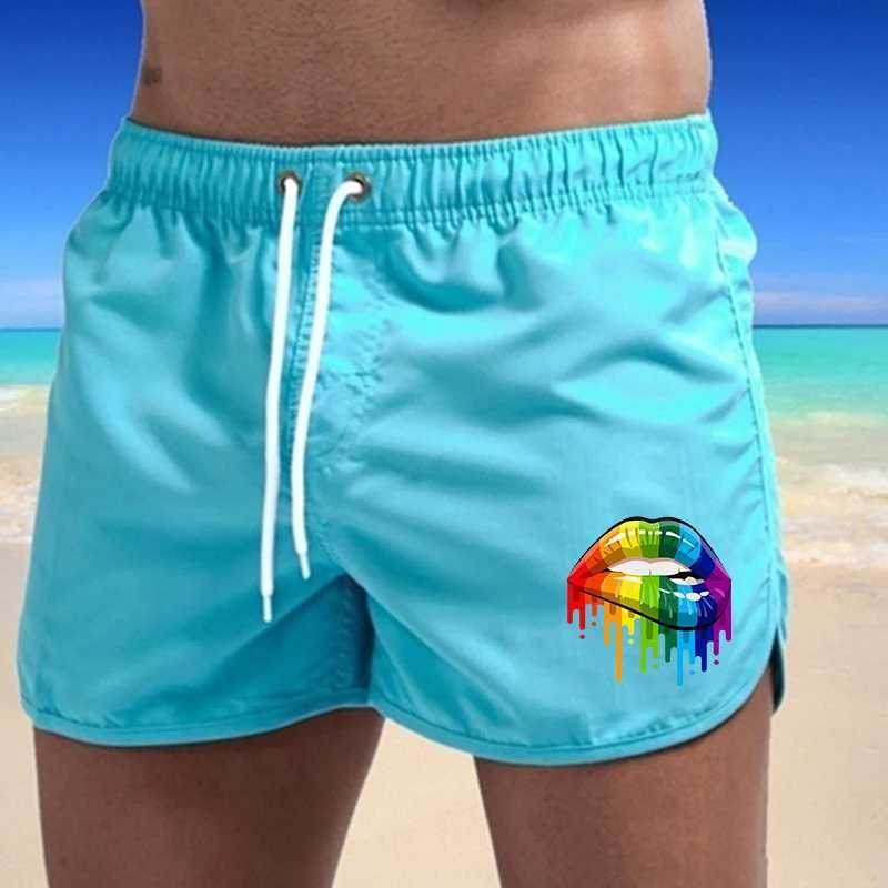 Summer Mens Shorts Lip Printing Sport Casual Fitness Breathable Training Drawstring Candy Colors Loose Male Beach Pants S-3XLT250304