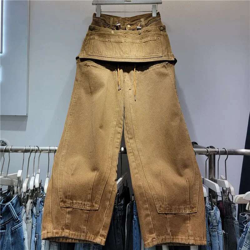 Women's Fashion Solid Color Loose Patchwork Causal Long Pants Pockets Drawstring Trousers Female 2025 Winter New