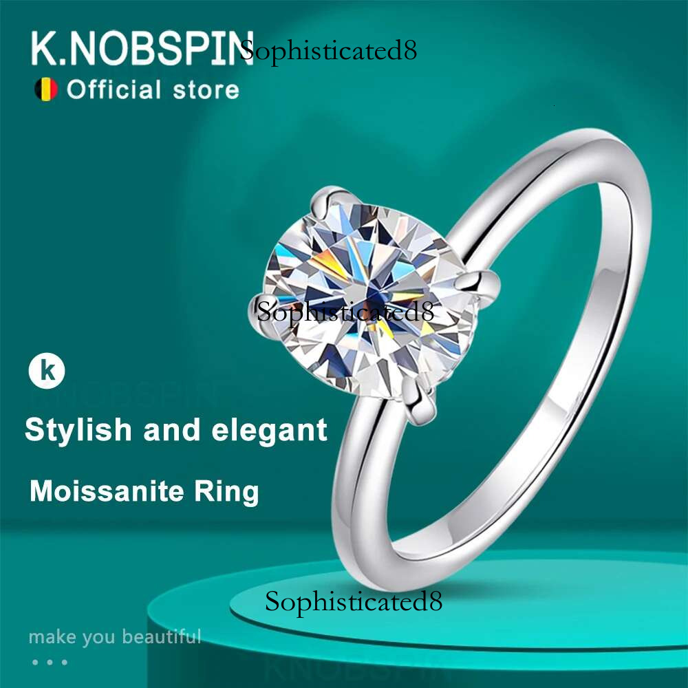KNOBSPIN D VVS1 Oval Moissanite Rings 4 Prong Setting Classic Trendy Women Engagement Wedding Band GRA Certified Sliver Ring