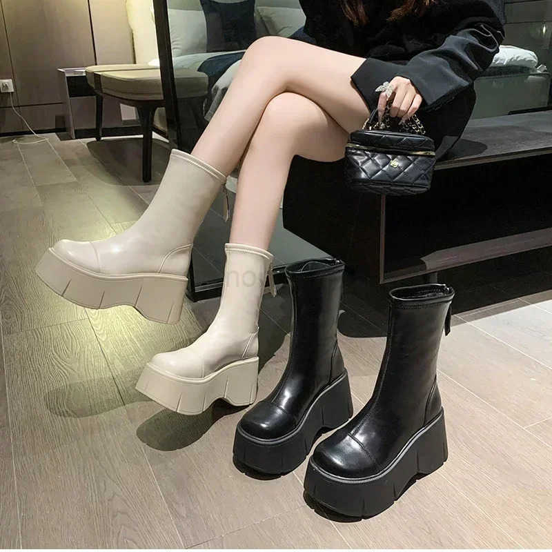 2023 New Fion Back Zippers Short Boot Fem High Platform Thick Bott Ladies Elegant Ankle Booties Punk Boots for Wen 34 Z250304