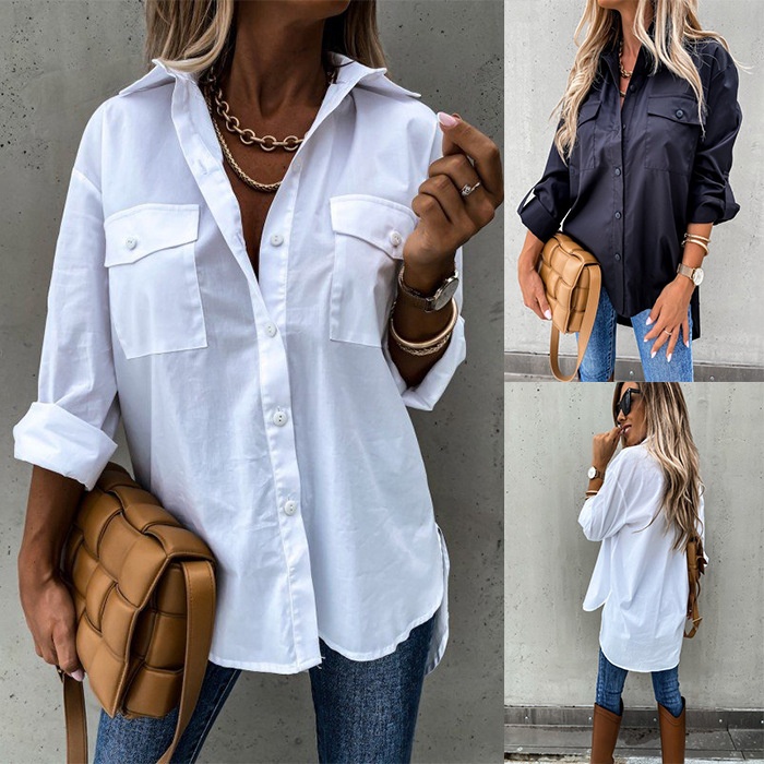 Women's Blouses Irregular loose long sleeved collared shirt top for autumn and winter