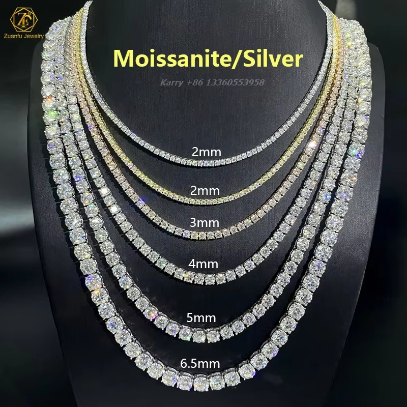 Factory Wholesale Jewelry Sier Hip Hop Rose Gold Chain 3mm 20Inch DVVS Moissanite Tennis Necklace