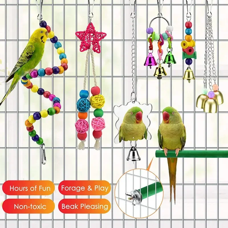 Bird Toy Set 7-piece Tent Stand Stick Bell Swing Bird Nest Parrot Supplies Parrot Toys Bird Accessories