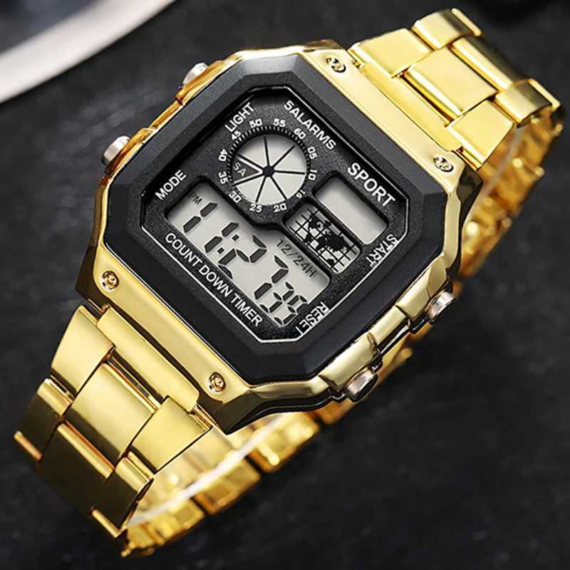 Luxury mens wrist multifunctional LED digital alloy Str classic Busin mens 7-color luminous sports shoesXJ250304