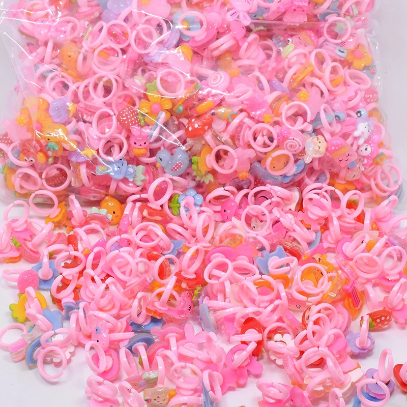 Wholesale Bulk 50/100PCS Cartoon Animal Flower Princess Finger Girls Kids Rings Children Birthday Party Supplies Toy Gifts 250304