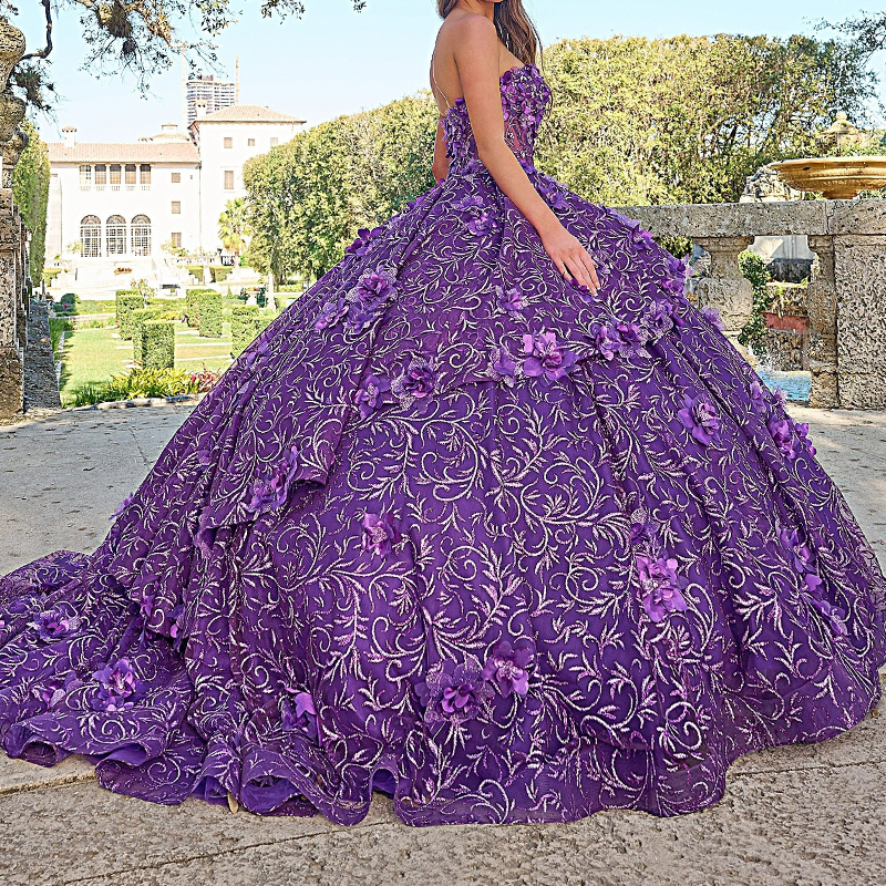 Purple Shiny Quinceanera Dresses Ball Gown Off The Shoulder Sequin Applique Flower Beads With Cape Tull Party Birthday Sweet 16 Vestidos 15 De Anos
