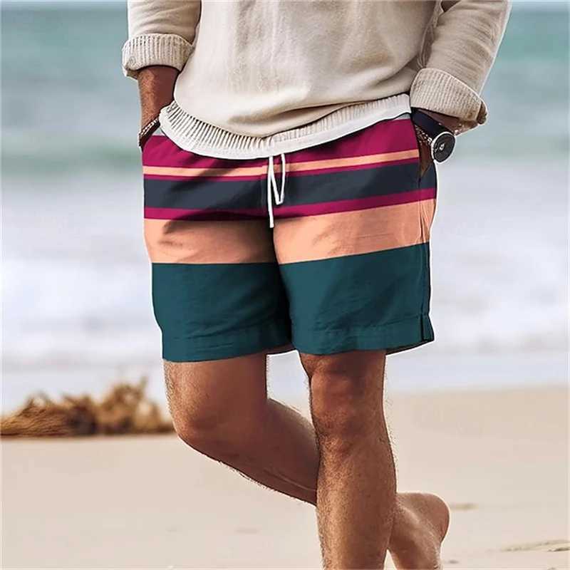 New Fashion Men Women Beach Shorts Street HipHop Stripe Print Short Pants Gym Trunks Oversized Ice Summer Hawaii SwimwearT250304
