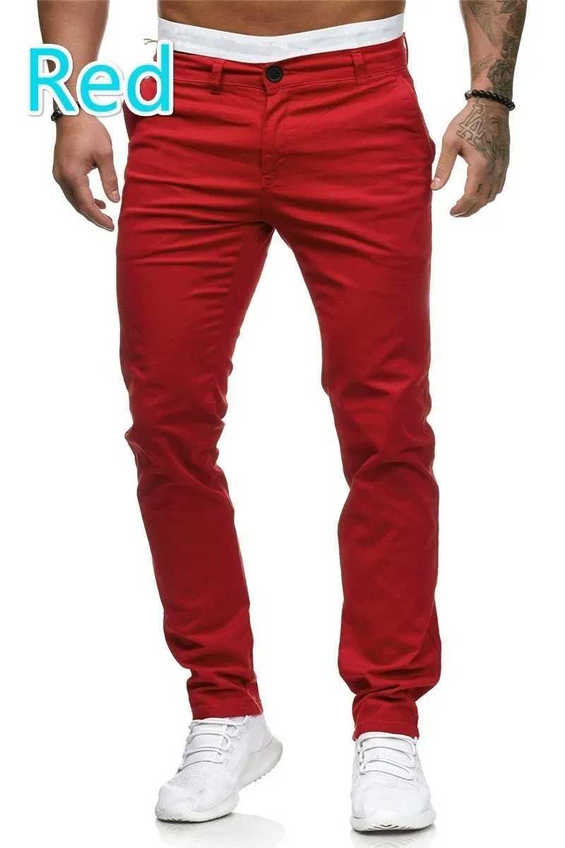 2024 Mens skinny casual Pants Button Zipper Pocket Solid Color Straight Pencil Suit Pants Slim Fit Mens TrouserXJ250303