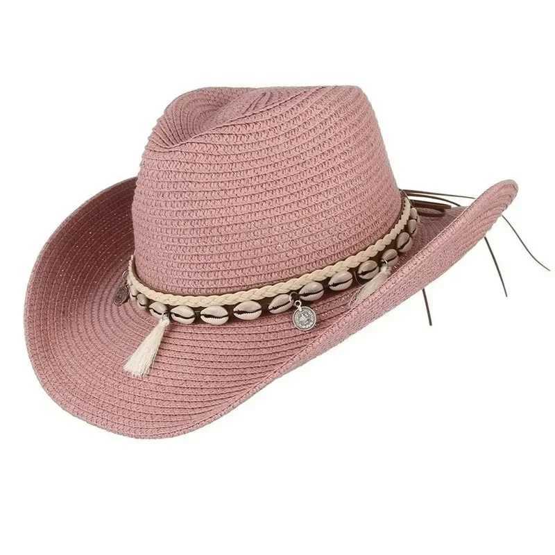 Fashion Summer Str Hat Women Beach La Sun Cs Panama Hat Cowboy Str C UV Protection Sunscreen Hood Adjustable HatXJ250304