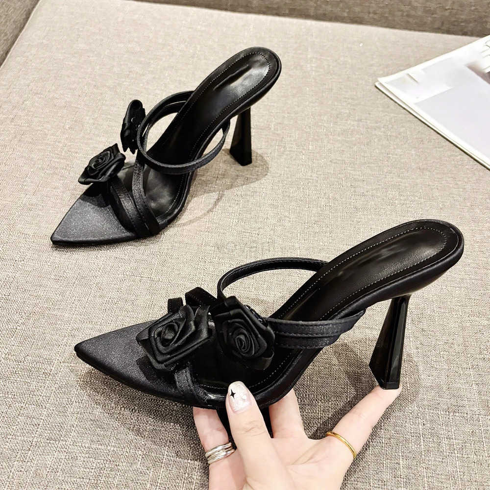 Aneikeh 2025 Summer New Fi Pointed Flower Sexy Sandals Stiletto High H Sexy Runway Slippers Wen Elegant Banquet Shoes Z250304