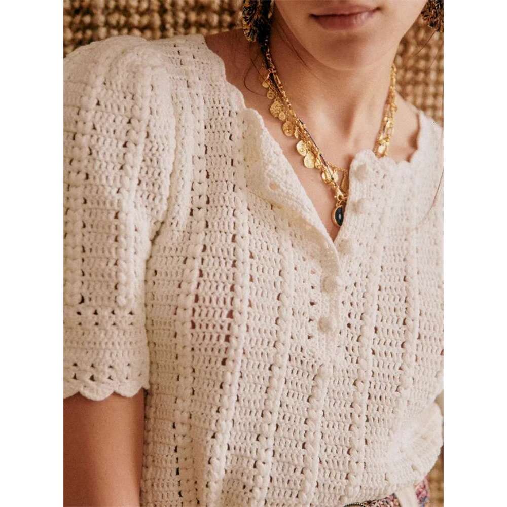 2025 New Women Short Sleeve Sweater Hollow Out Single Breasted Casual Female Elegant Knit Cardigan Top