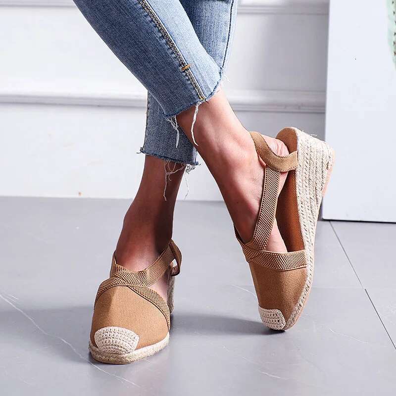 2025 Summer Women's Straw braided Wedge Heels Espadrille Sandals Big Size Female Gladiator Sgback Shoes