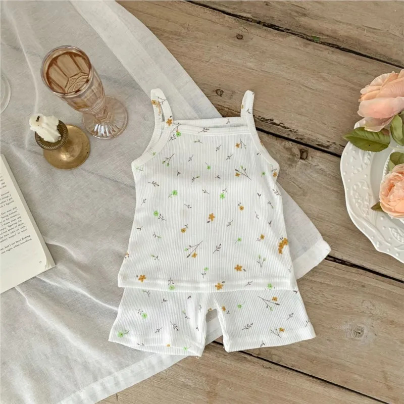 Summer Korean Infant Baby Girl 2PCS Clothes Set Cotton Floral Sling Top Thin Shorts Suit Toddler Casual Clothing 250303