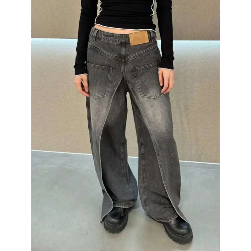 Fashion Women's Jeans Low Waist Front And Back Wearable Fake Two Pieces Banana Wide Leg Pants Spring 2025 New Tide