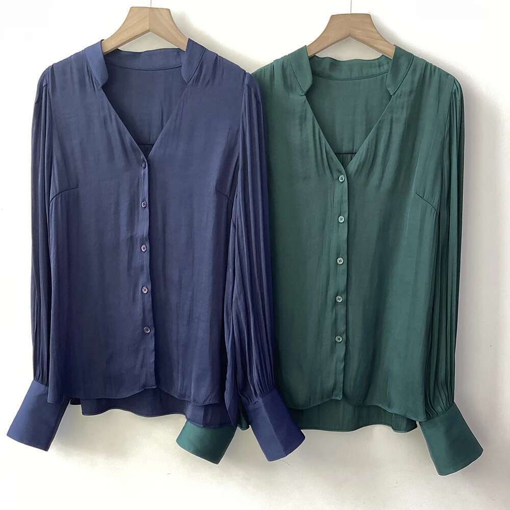 Solid Graphic Print Women Shirt Summer V-Neck Long Sleeve Buttons Lady Pullover Classic Casual Femme Top 2025