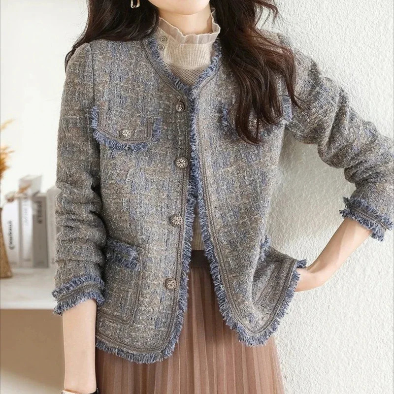 Mixtures Jacket Woman Loose Splicing In Korean Style Clothing Cotton Wool Blend Coat for Women Medium Fashion 2024 Novelty 250225