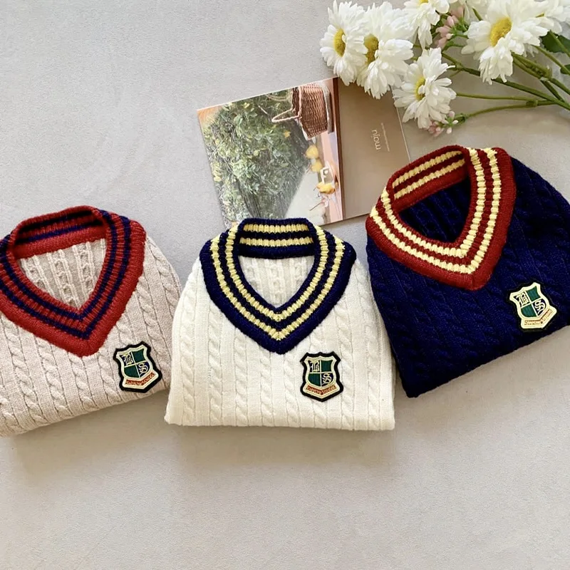 Fashion Pet Sweater Dog Academy Knitted Vest Teddy Bear Little Cat Yorkshire Pomeranian Small Puppy Warm Winter Puppy Clothing