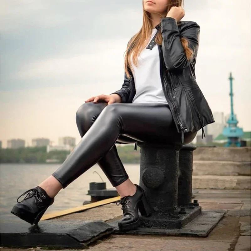 Black Leather Leggings Skinny Sexy Casual Pants Spandex Stretchy Legging Femme PU High Waist Leggings Women Push Up Leggins 4XL 250303