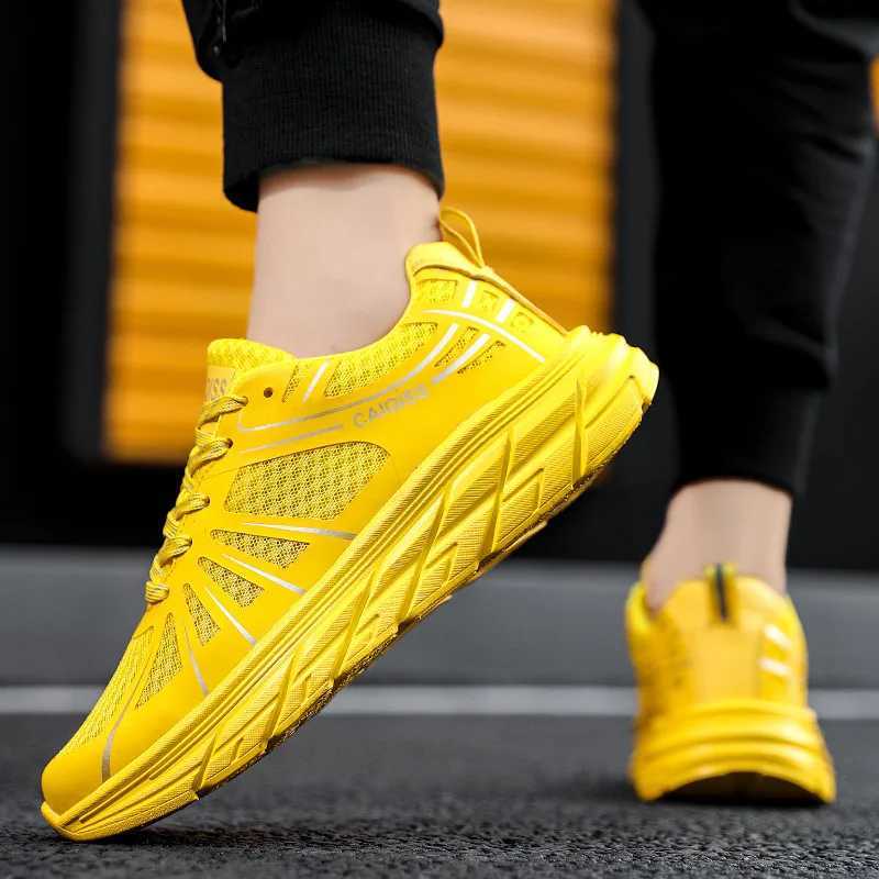 Hot Summer Mesh Breathable Couples Running Shoes Fashion Yellow Mens Athletic Sneakers Anti-shock Non-slip Womens Sports Shoes Z250225