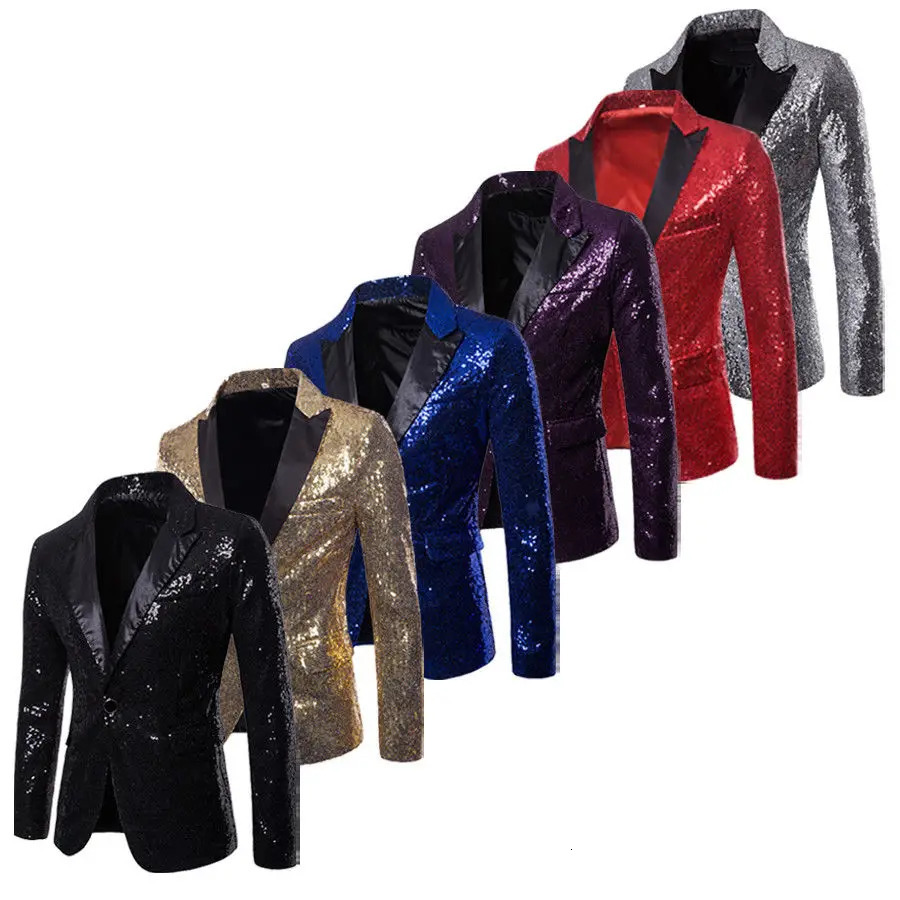 Mens Blazer Sequin Stage Performer Formal Host Suit Bridegroom Tuxedos Star S2XL 250304
