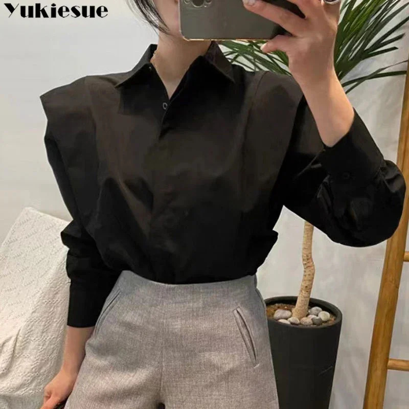 Womens shirt autumn chic long sleeved loose top street elegant top OL office womens shirt 250228