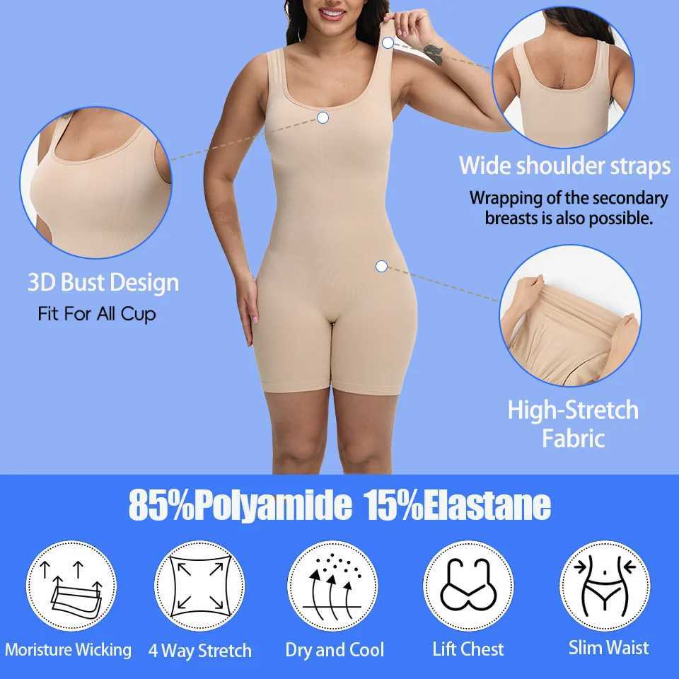 Women Sexy Bodysuits Wide Shoulder Body Shaper Full Coverage Shapewear Slim Body Suit Jumpsuit Seamless Tummy Control UnderwearXJ250304