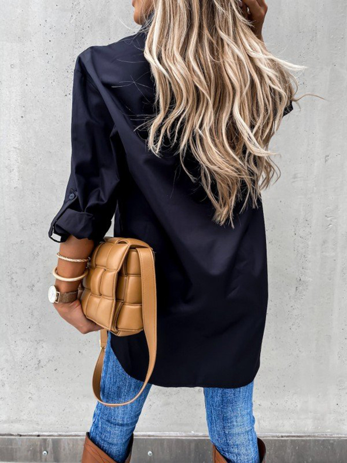 Women's Blouses Irregular loose long sleeved collared shirt top for autumn and winter