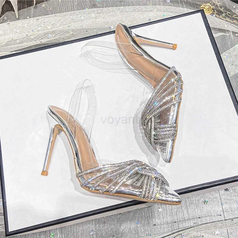 2025 Spring and Autumn European and Wens New High Heel Pointed Water Diamd Fi Banquet Shallow Mouth Sandals Z250304