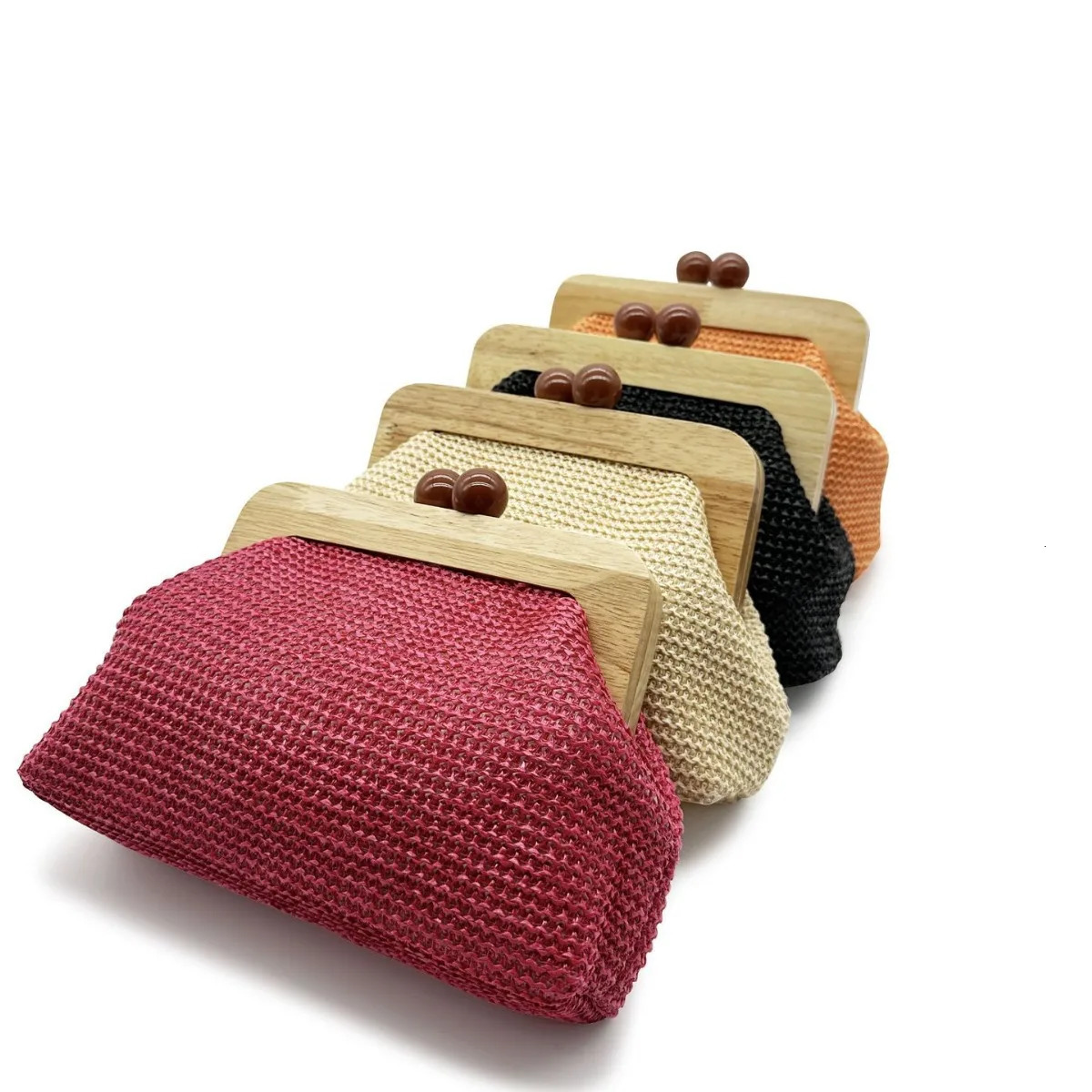 Fashion Wooden Clip Shell Clutch Bags for Women Straw Chains Shoulder Crossbody Casual Summer Beach Bag Elegant Party Purse 250303