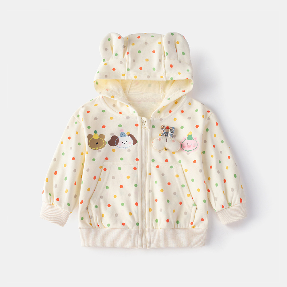 Ddmyshoesvip Children Hooded Sweatshirt Spring And Autumn Clothing New Style For Baby Girls Korean Version Polka Dot Cardigan Stylish Children Jacket