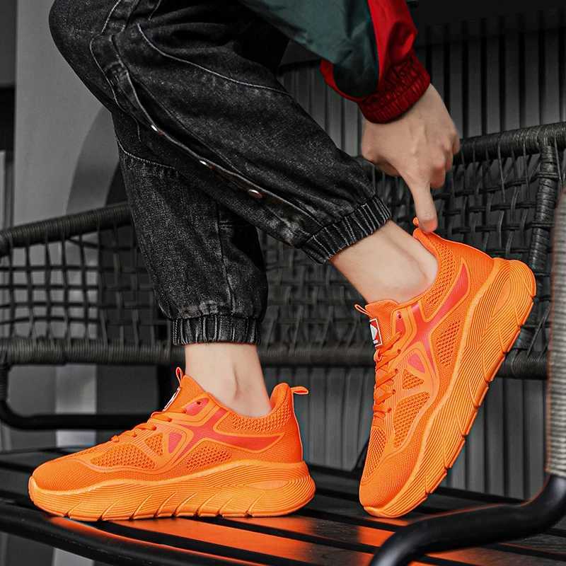 Fashion Platform Mens Running Shoes Trendy Casual Knit Breathable Orange Sneakers Men Outdoor Sports Non-slip Jogging Shoes Man Z250304