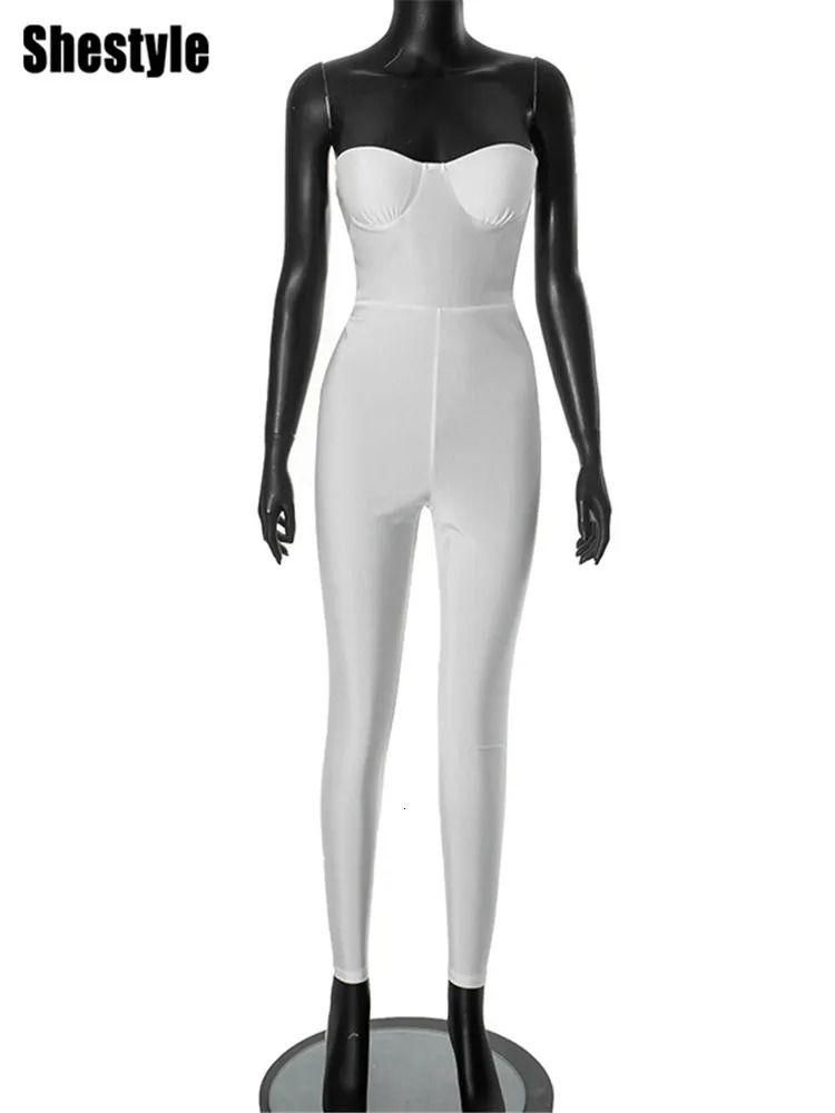 Shestyle Strapless Backless Chest Sponge Cup Bodycon Wrapping Solid Fashion Women Jumpsuit Fitness Underwire Hipster Sexy 250303