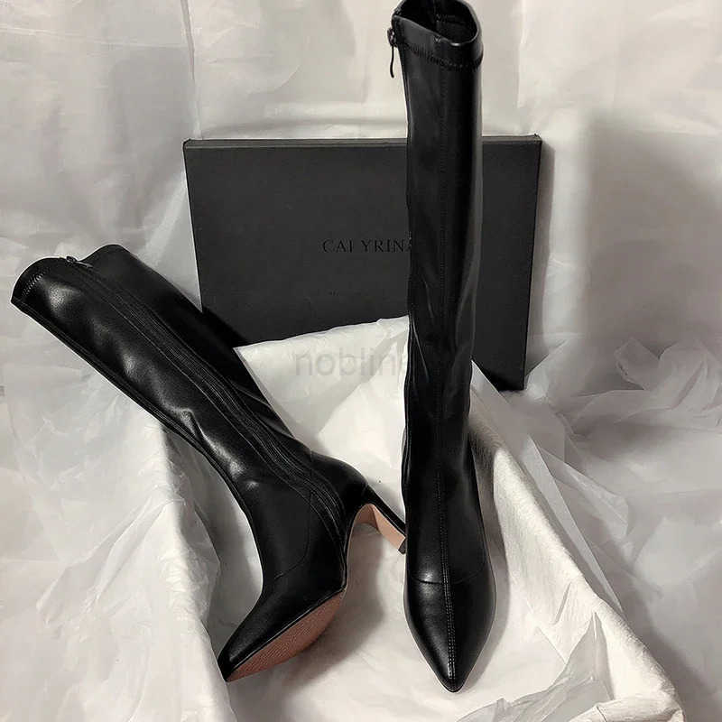 Pointed Toe Wen Knee High Boots Fion Zippers Slim Long Booties Square Heel Autumn Winter Ladies Shoes Z250304