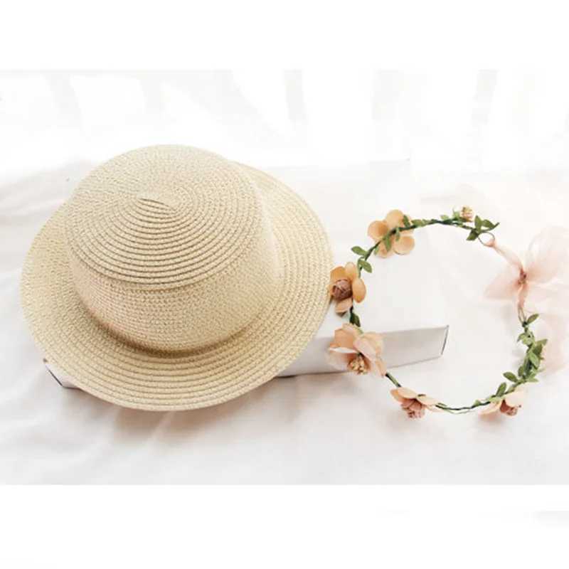 New Parent-child Summer New Womens Sun Hat Bucket c beige lace Bowknot Flowers Ribbon Flat top Str Hat Beach Cs PanamaXJ250304
