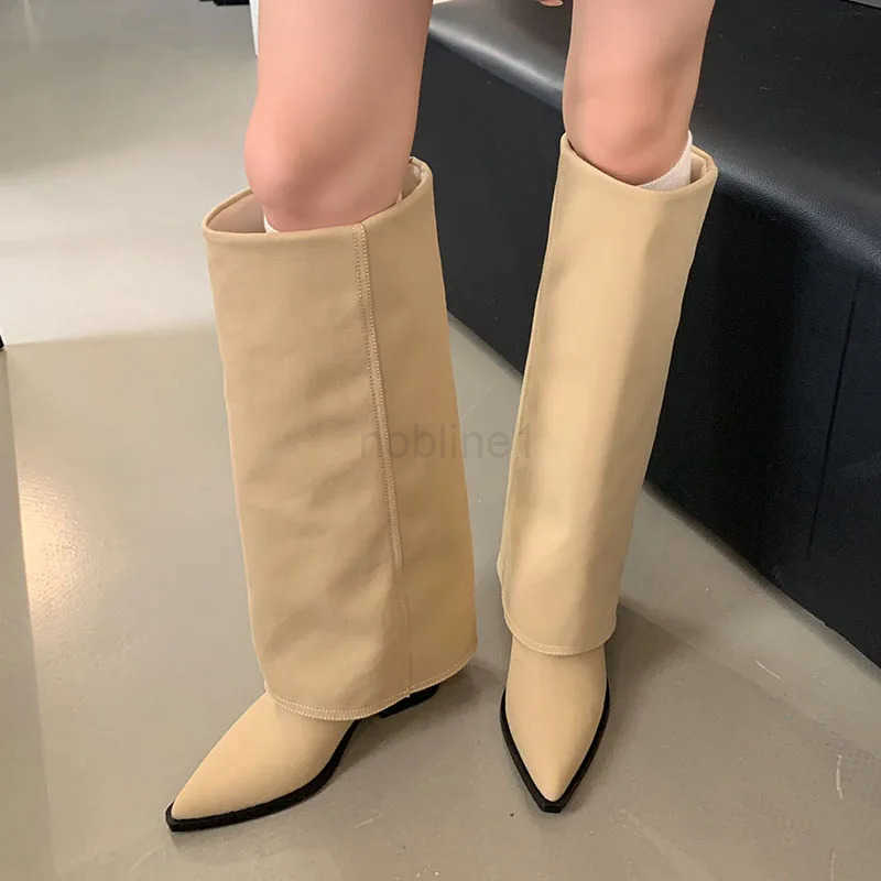 New Fem Slip On Footwear Fion Denim Wen Knee High Boots Pointed Toe Ladies Modern Long Booties With H Pumps Shoes Z250304
