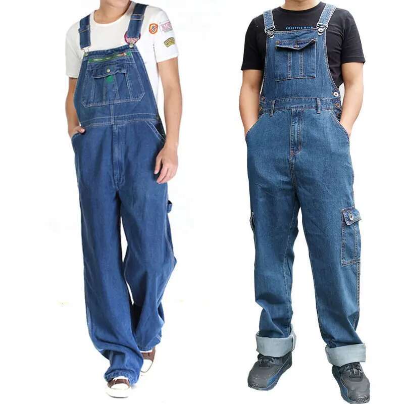 Denim Overalls Jumpsuit Large Strap Straight Pants Blue Jeans Men's Plus Size Work Clothes More Sizes 30-48 50