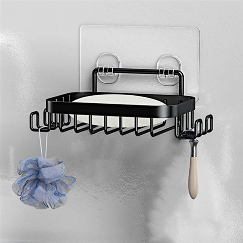 Wall Mounted Soap Rack Soap Shampoo Shower Tool Holder Stainless Steel Sponge Dish With Hooks Bathroom Kitchen With Adhesive