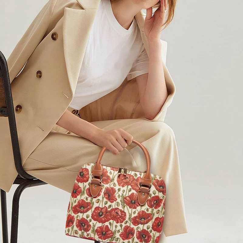 SAJA Tapestry Top-Handle Bags Womans Handbag Shoulder bag Crossbody Bag Satchel Bag Messenger Bag for ladies office Red Poppy Z250303