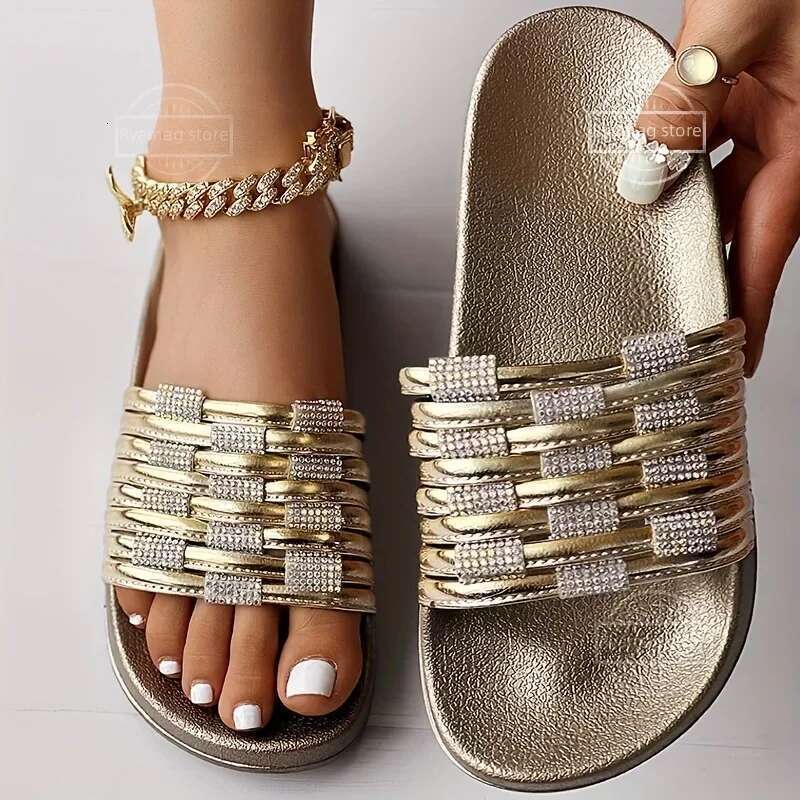 Sandals Women's Rhie Crystal Slippers Women Summer Flat Bottom Slide Slipper Shoes Bg Dia Flip ps