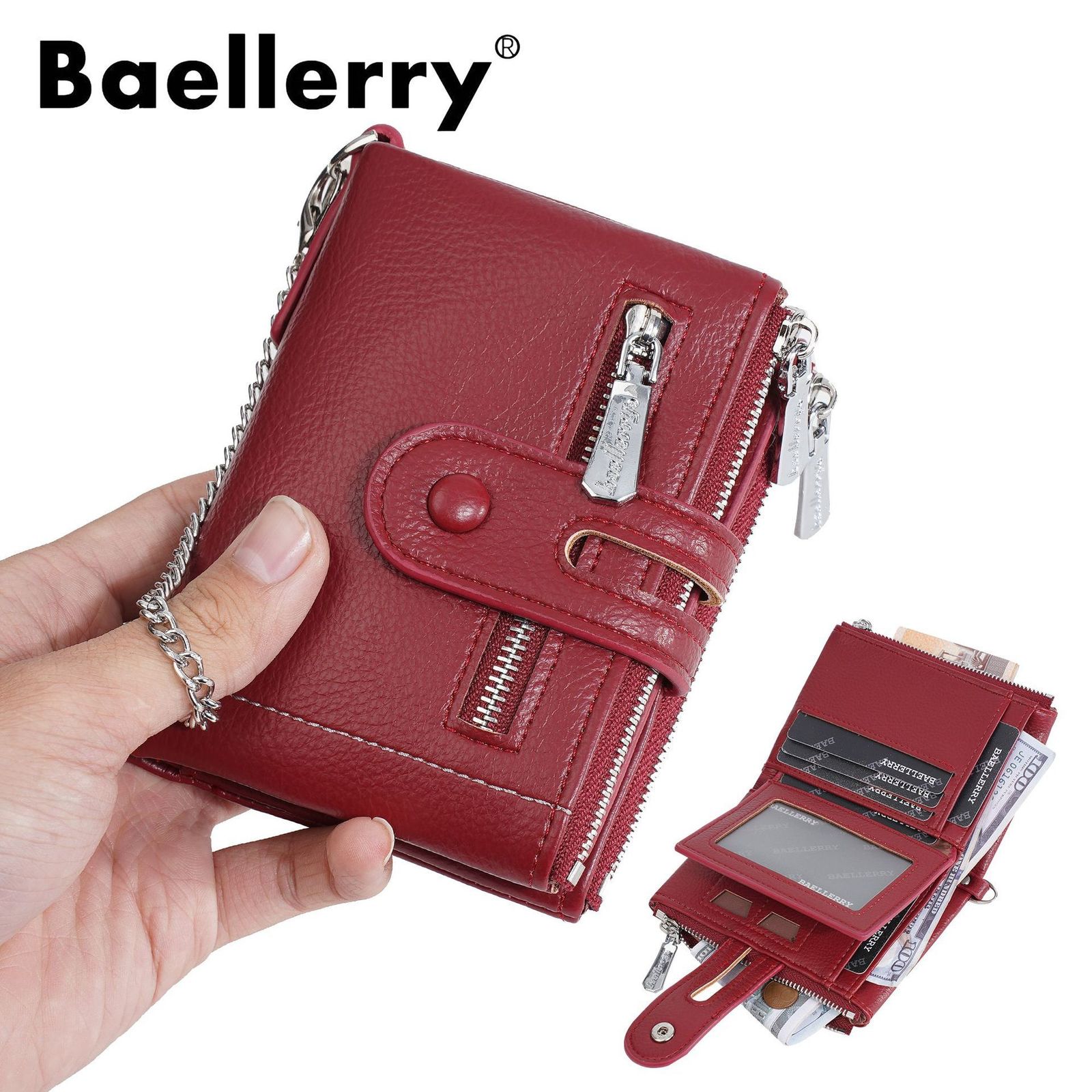 Baellerry multi slot double zipper fashionable three fold wallet short for womens change 250304